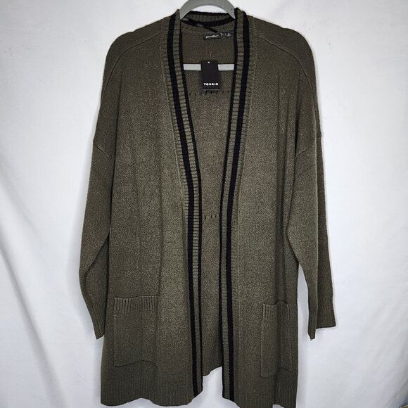 2X 18W 20W Torrid Green Long Sweater Cardigan Give Me A Break Lovesick Relaxed F - Picture 2 of 7